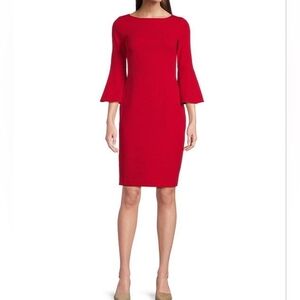 Calvin Klein Sz 6 Red Bell Sleeve Sheath Dress